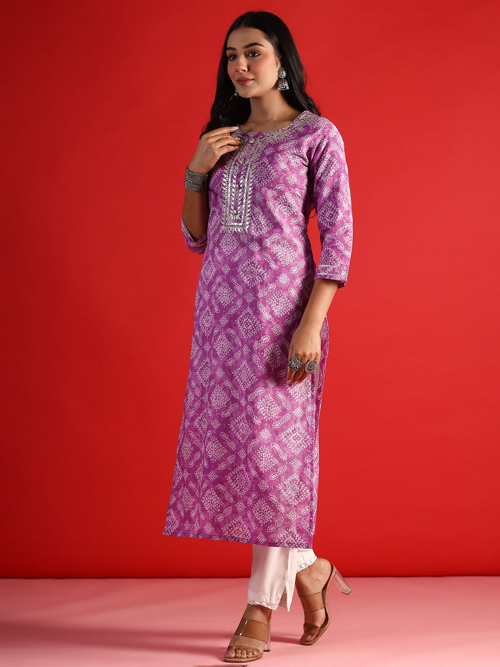 Indo Era Lavender Printed Straight Kurta | Grocsy