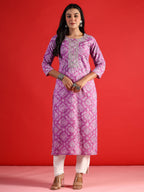 Indo Era Lavender Printed Straight Kurta | Grocsy