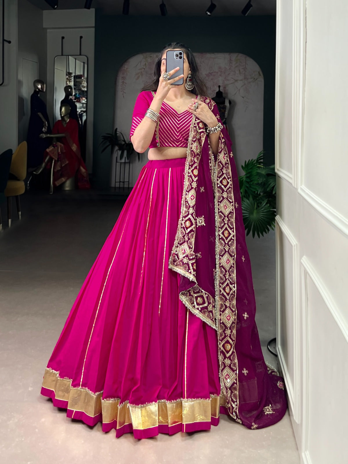 Lorenvalley Fashion Pink Cotton Lace Touch Up Lehenga Choli with Dupatta | Grocsy