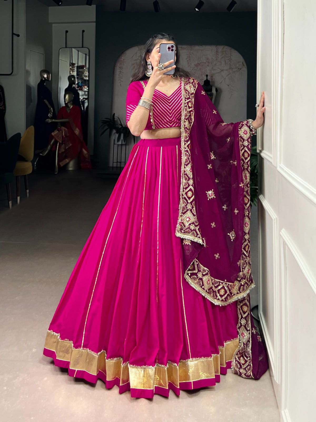 Lorenvalley Fashion Pink Cotton Lace Touch Up Lehenga Choli with Dupatta | Grocsy