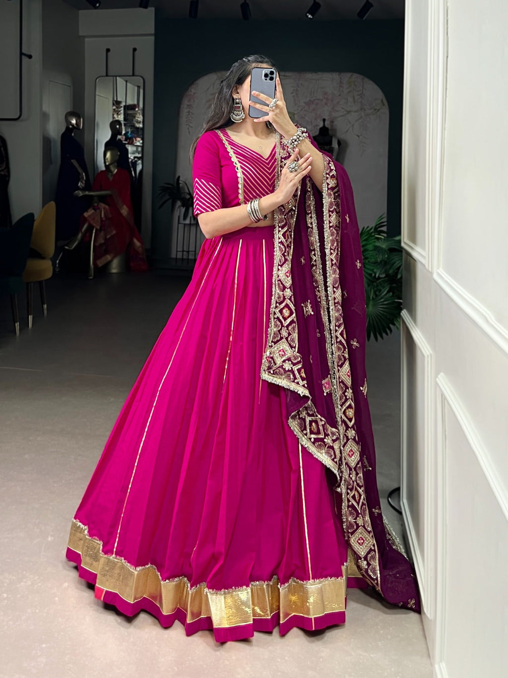 Lorenvalley Fashion Pink Cotton Lace Touch Up Lehenga Choli with Dupatta | Grocsy