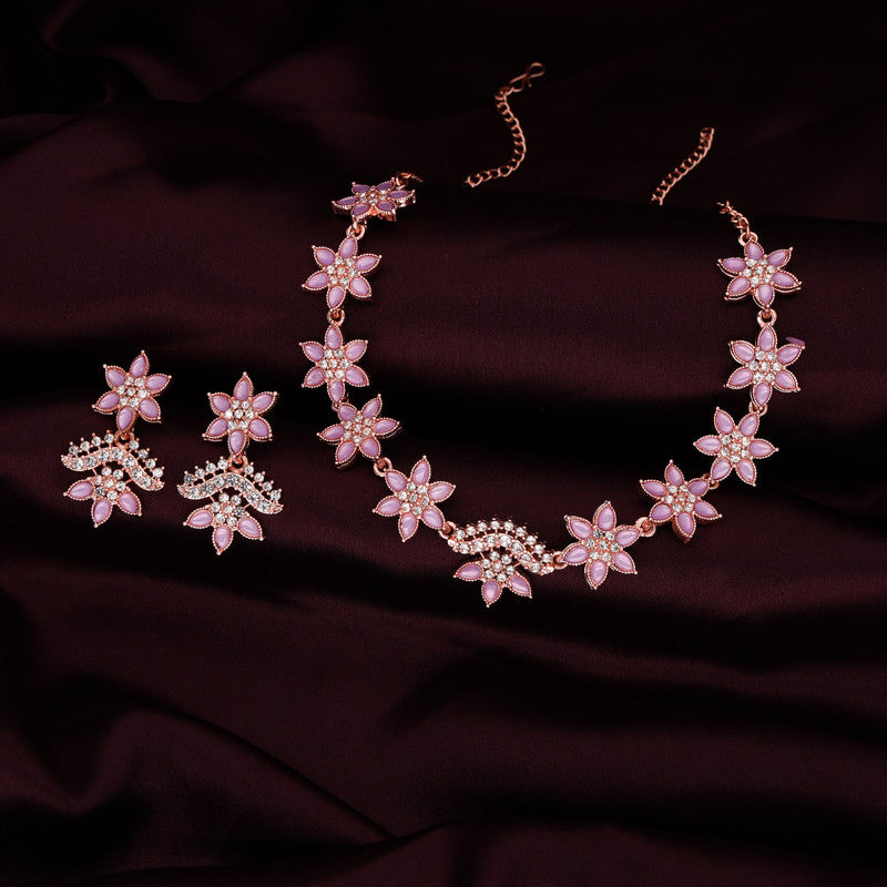 Tehzeeb Creations Lavender Colour Star Design Stone Studded Necklace With Earrings | Grocsy