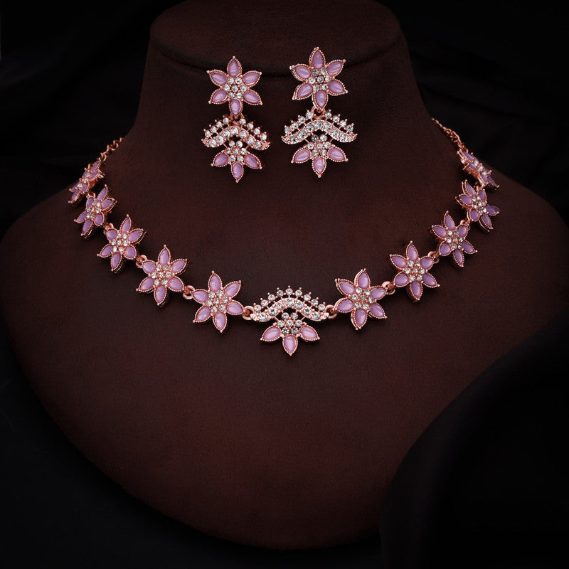 Tehzeeb Creations Lavender Colour Star Design Stone Studded Necklace With Earrings | Grocsy