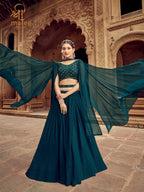 Anaita Teal Green Georgette Lehenga Choli With Hand Work | Grocsy