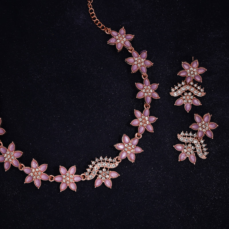 Tehzeeb Creations Lavender Colour Star Design Stone Studded Necklace With Earrings | Grocsy
