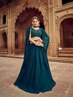 Anaita Teal Green Georgette Lehenga Choli With Hand Work | Grocsy