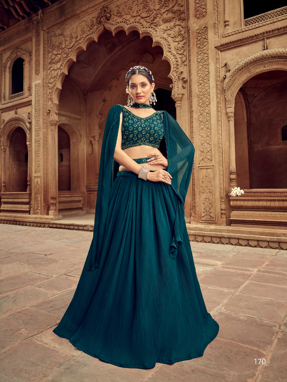 Anaita Teal Green Georgette Lehenga Choli With Hand Work | Grocsy