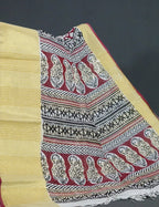 Gleaming Dark Maroon Kalamkari Cotton Linen Printed Saree By Gayathri Reddy Designer Studio | Grocsy