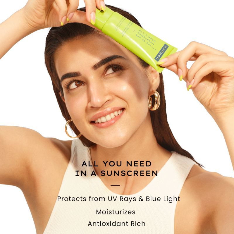 Hyphen By Kriti Sanon All I Need Sunscreen SPF 50 PA++++, UV Rays & Blue Light Protection & Moisturization | Grocsy