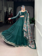 Lorenvalley Fashion Green Marble Lace Touch Up Lehenga Choli with Dupatta | Grocsy