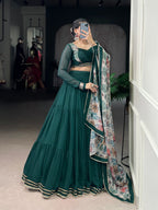 Lorenvalley Fashion Green Marble Lace Touch Up Lehenga Choli with Dupatta | Grocsy