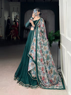 Lorenvalley Fashion Green Marble Lace Touch Up Lehenga Choli with Dupatta | Grocsy