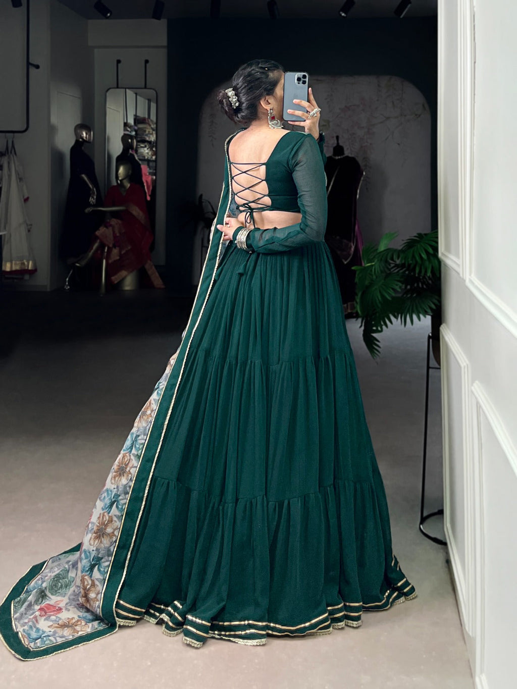 Lorenvalley Fashion Green Marble Lace Touch Up Lehenga Choli with Dupatta | Grocsy