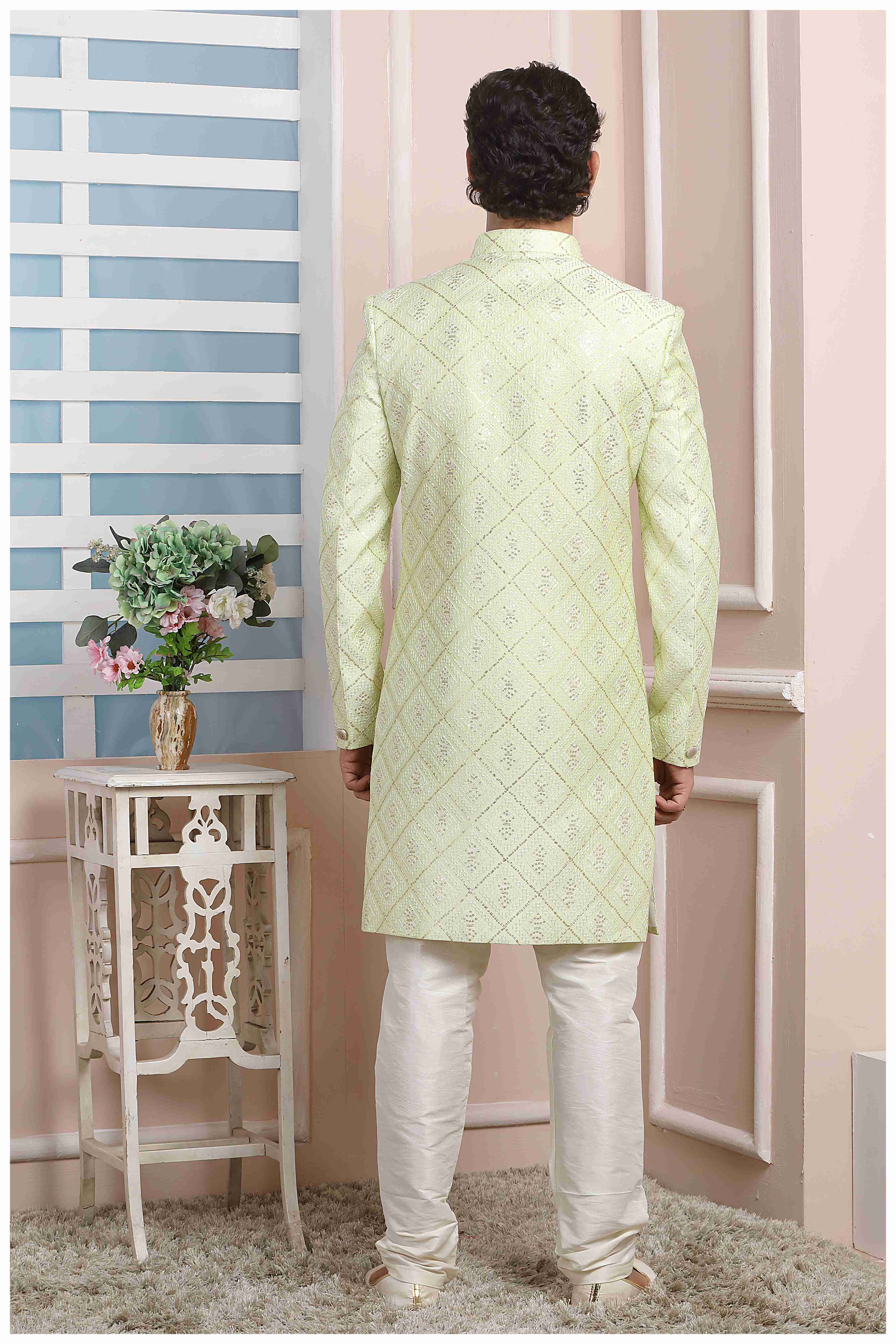 Raivat Ethnic Art Silk Thread Work Indo Western In Pista Green Colour | Grocsy