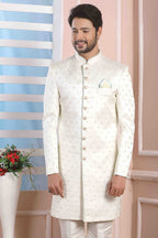 Raivat Ethnic Art Silk Thread Work Indo Western In Cream Colour | Grocsy
