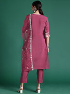 Indo Era Pink Embroidered Straight Kurta Trousers With Dupatta set | Grocsy