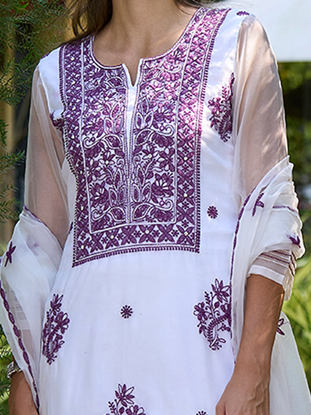 Indo Era White Embroidered Straight Kurta Trousers With Dupatta set | Grocsy