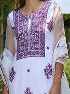 Indo Era White Embroidered Straight Kurta Trousers With Dupatta set | Grocsy