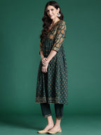 Indo Era Green Printed A-Line Kurta Trousers With Dupatta set | Grocsy