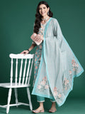 Indo Era Blue Printed Straight Kurta Trousers With Dupatta set | Grocsy