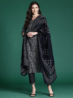 Indo Era Black Printed Straight Kurta Trousers With Dupatta set | Grocsy