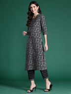 Indo Era Black Printed Straight Kurta Trousers With Dupatta set | Grocsy