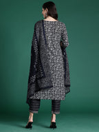 Indo Era Black Printed Straight Kurta Trousers With Dupatta set | Grocsy
