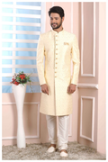 Raivat Ethnic Art Silk Thread Work Indo Western In Cream Colour | Grocsy