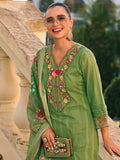 Indo Era Green Embroidered Straight Kurta Trousers With Dupatta set | Grocsy