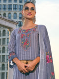 Indo Era Grey Embroidered Straight Kurta Trousers With Dupatta set | Grocsy