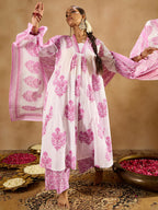 Indo Era White Printed A-Line Kurta Palazzos With Dupatta set | Grocsy