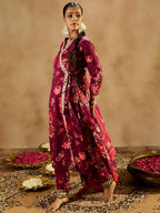 Indo Era Burgundy Printed Straight Kurta Trousers With Dupatta set | Grocsy