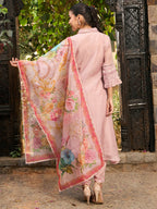 Indo Era Mauve Embroidered A-Line Kurta Trousers With Dupatta set | Grocsy