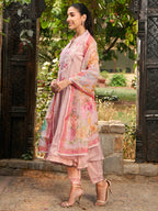 Indo Era Mauve Embroidered A-Line Kurta Trousers With Dupatta set | Grocsy