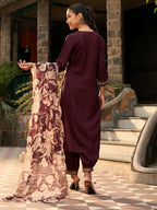 Indo Era Burgundy Embroidered Straight Kurta Salwar With Dupatta set | Grocsy