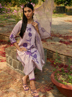 Indo Era Purple Embroidered Straight Kurta Trousers With Dupatta set | Grocsy