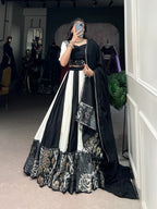 Lorenvalley Black Pure Rayon with Plain And Printed With Paper Mirror Work Lace And Gota Patti Touch Up Lehenga Choli | Grocsy