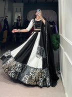 Lorenvalley Black Pure Rayon with Plain And Printed With Paper Mirror Work Lace And Gota Patti Touch Up Lehenga Choli | Grocsy