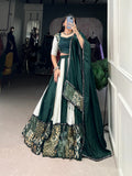 Lorenvalley Green Pure Rayon with Plain And Printed With Paper Mirror Work Lace And Gota Patti Touch Up Lehenga Choli | Grocsy