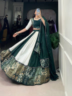 Lorenvalley Green Pure Rayon with Plain And Printed With Paper Mirror Work Lace And Gota Patti Touch Up Lehenga Choli | Grocsy