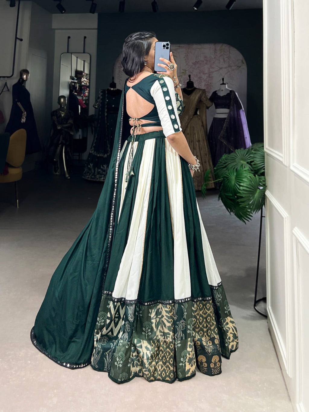 Lorenvalley Green Pure Rayon with Plain And Printed With Paper Mirror Work Lace And Gota Patti Touch Up Lehenga Choli | Grocsy