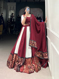 Lorenvalley Maroon Pure Rayon with Plain And Printed With Paper Mirror Work Lace And Gota Patti Touch Up Lehenga Choli | Grocsy