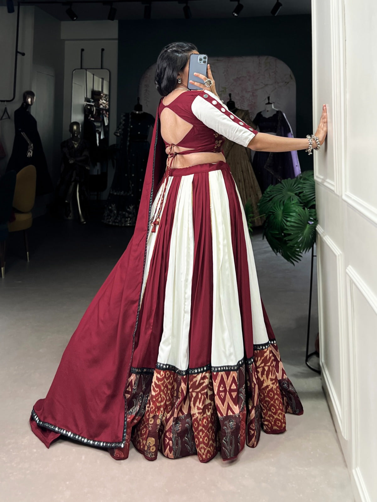 Lorenvalley Maroon Pure Rayon with Plain And Printed With Paper Mirror Work Lace And Gota Patti Touch Up Lehenga Choli | Grocsy