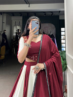 Lorenvalley Maroon Pure Rayon with Plain And Printed With Paper Mirror Work Lace And Gota Patti Touch Up Lehenga Choli | Grocsy