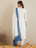 Indo Era Off White Embroidered Straight Kurta Trousers With Dupatta set | Grocsy