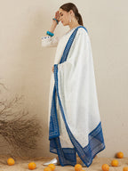 Indo Era Off White Embroidered Straight Kurta Trousers With Dupatta set | Grocsy