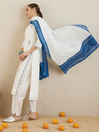 Indo Era Off White Embroidered Straight Kurta Trousers With Dupatta set | Grocsy