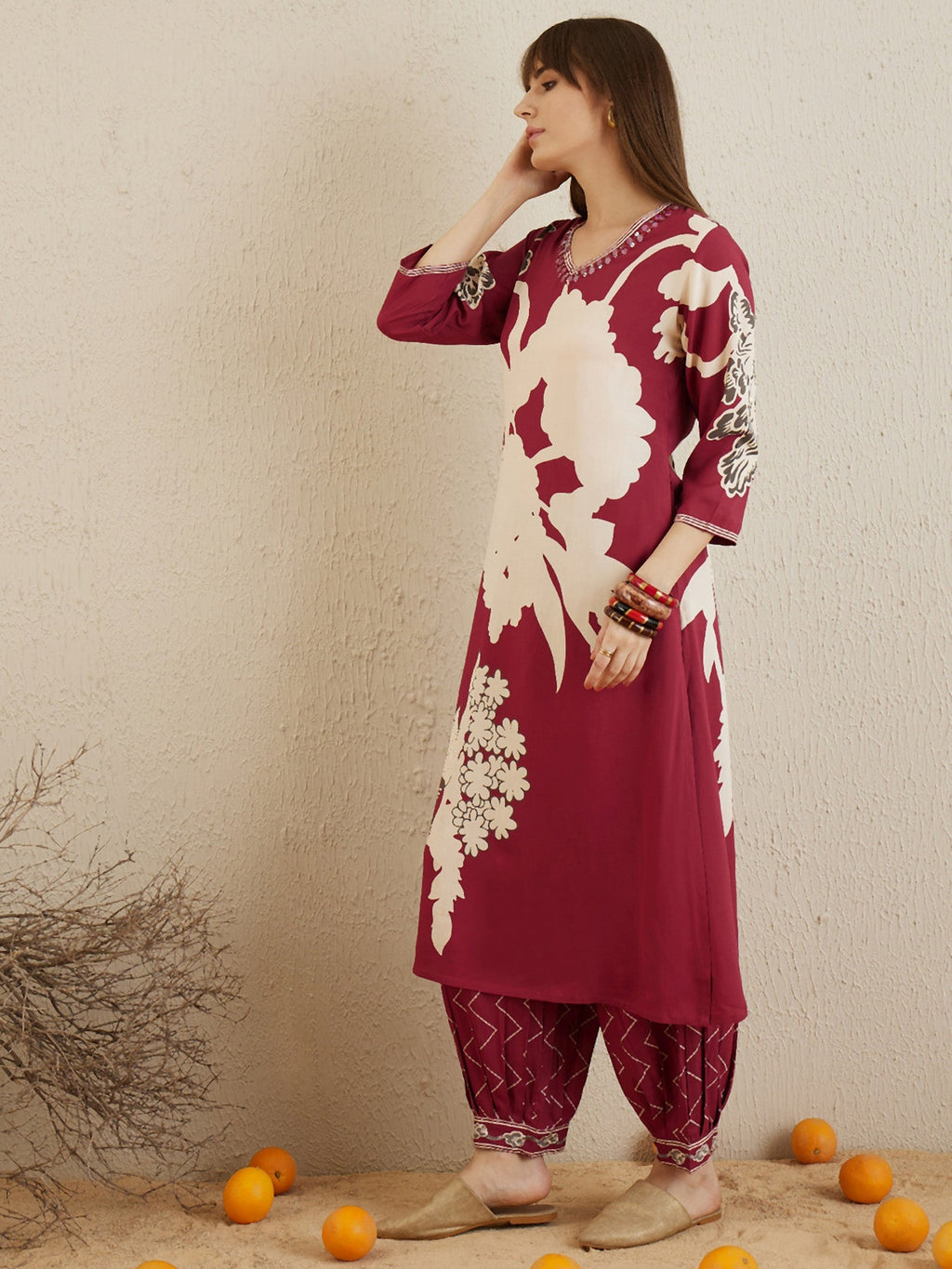 Indo Era Red Printed A-Line Kurta Salwar set | Grocsy