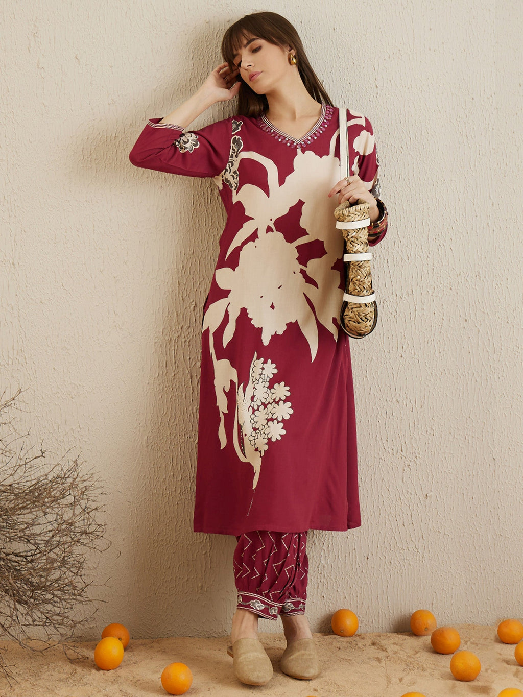 Indo Era Red Printed A-Line Kurta Salwar set | Grocsy