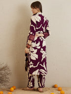 Indo Era Burgundy Printed Straight Kurta Trousers set | Grocsy